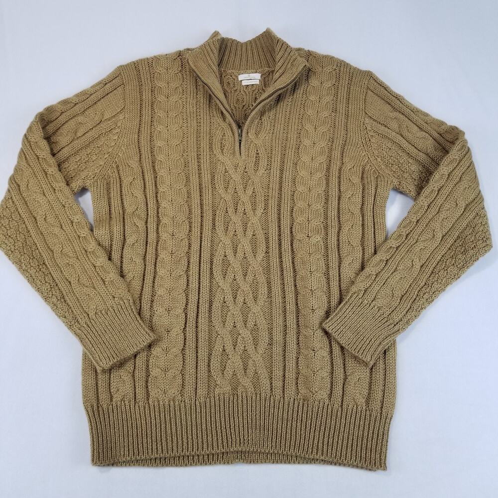 Vtg Munrospun Sweater Mens L Scotland Pure Lambswool Cable Knit Quarter Zip